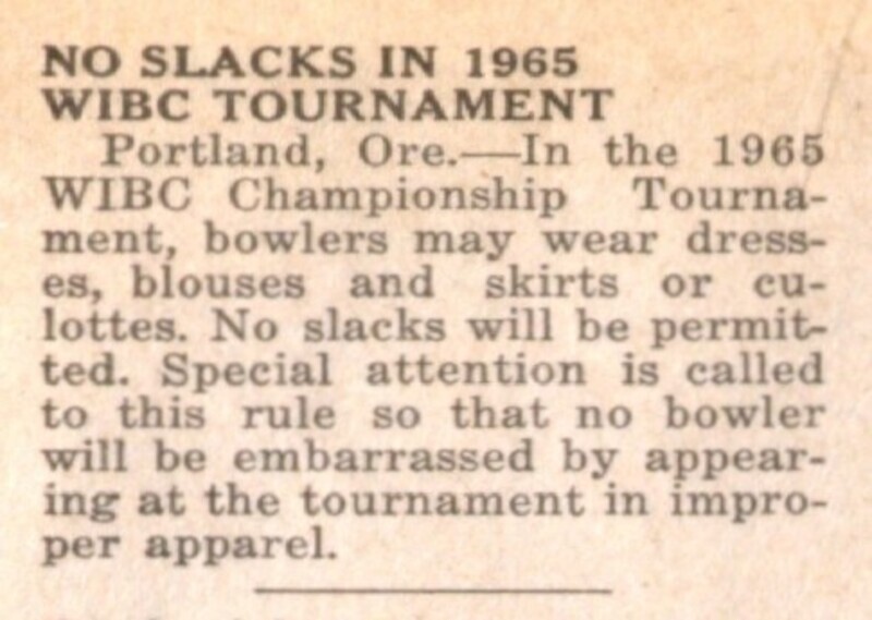 color scan of newspaper clipping for "No Slacks in 1965 WIBC Tournament" article